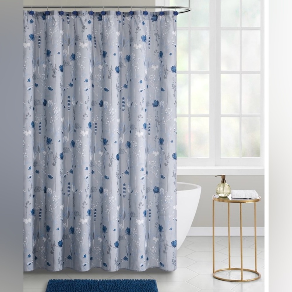 VCNY Home Begonia Grey Floral Shower Curtain Set with hooks